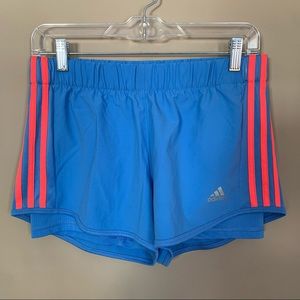 Adidas Blue with Coral Stripe Woven Running Shorts
